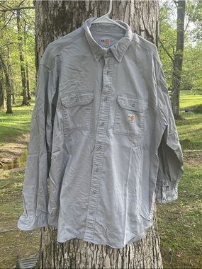 Carhartt Light Gray Button-Up Work Shirt with Chest Pockets